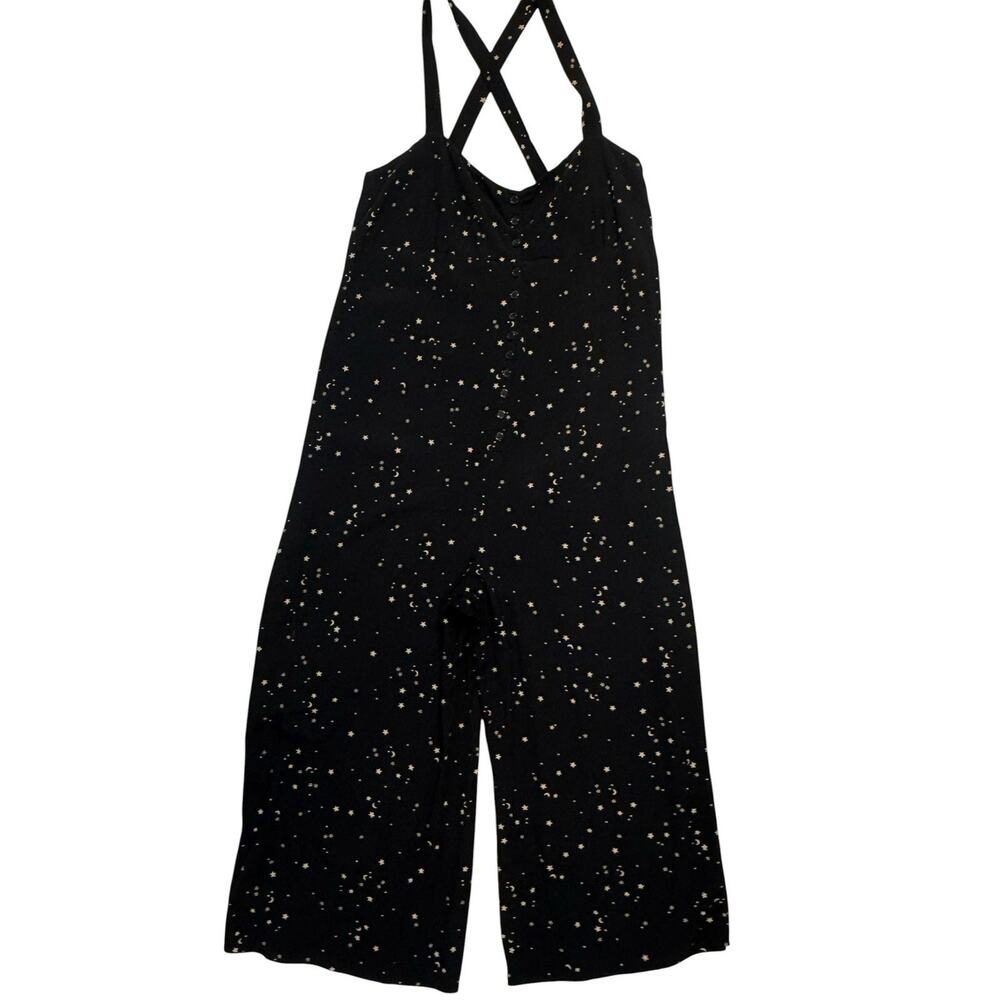 Nobodys Child Celestial Jumpsuit Size 12 Black Stars Moon Sleeveless Wide Leg